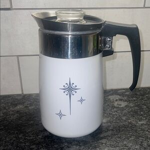 6 cup Atomic Star White Corningware Vintage stovetop percolator